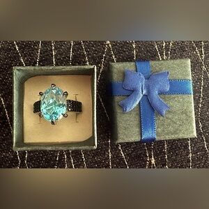 London blue topaz and black spinel ring in sterling silver.